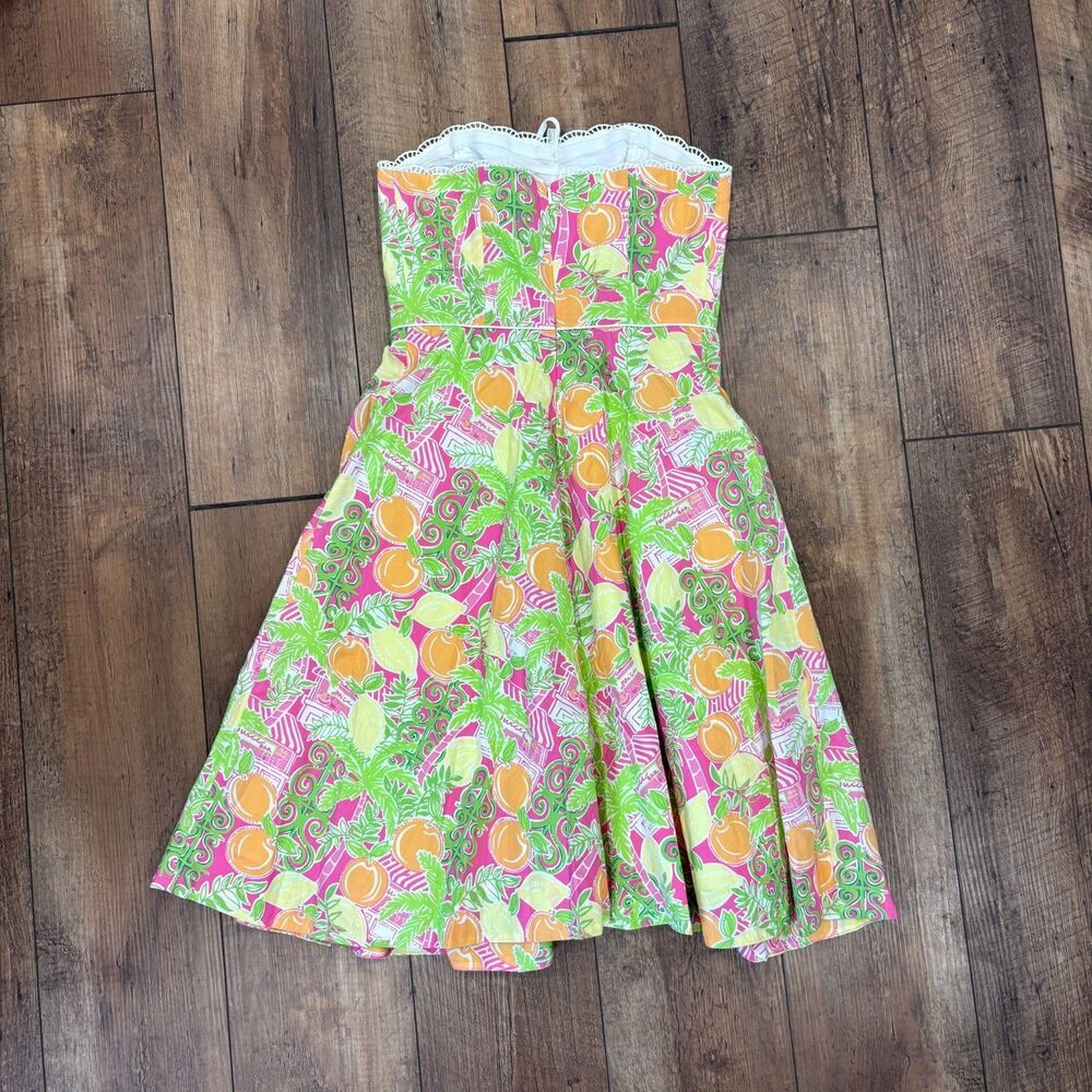 VTG Lilly Pulitzer Dress 2 Cotton Floral Lemons Strapless Zip A-Line Barbie - Picture 4 of 8